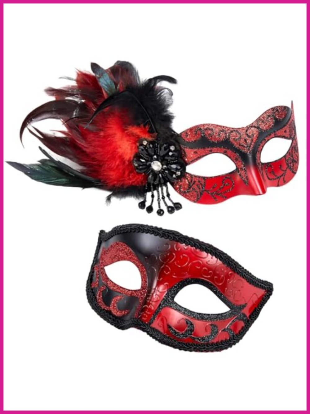 Masquerade Mask Set with Feather for Couples Venetian Costume Party